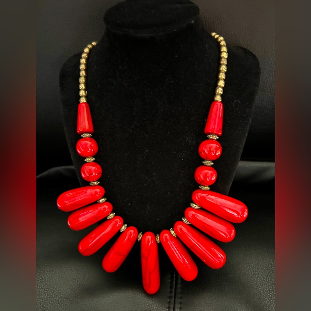 Beautiful, handmade statement necklace in Red Jasper stone